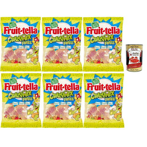 Fruittella Crazy Mix Frizz, Gummibon, verschiedene, funkelnde Früchte, mit Fruchtsaft, Gluten freier 6x175g Original italienisch Gebäck