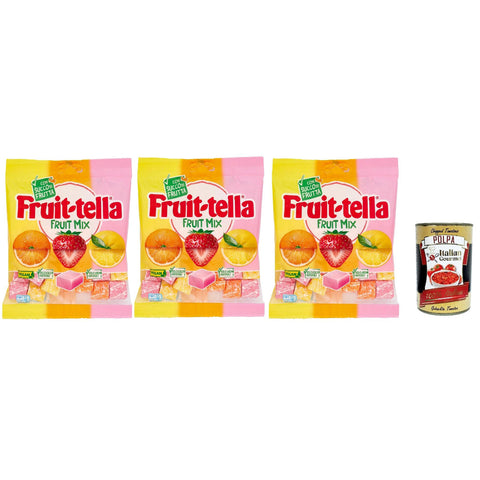 Fruittella Fruit Mix Chewy, Weich orange, Erdbeer und Zitronen Aroma Süßigkeiten mit Fruchtsaft 3x160g Original italienisch Gebäck