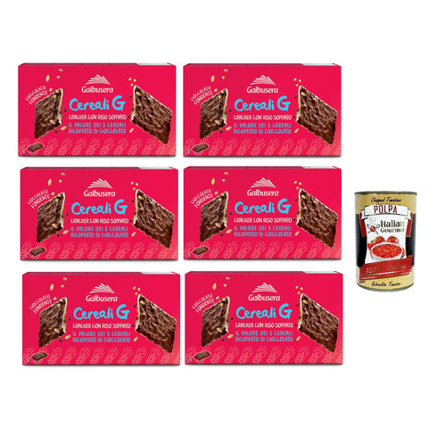 Galbusera Cereali G extra dunkle Schokoladencracker crackers mit Durchstöre mit aufgebrauchtem Reis 6x150 g italienisch Original + kostenlos polpa 400 g