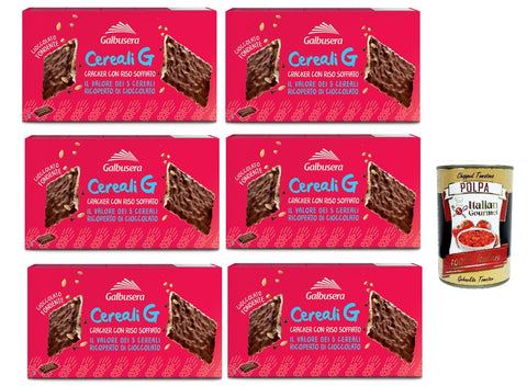 Italian Gourmet Snack Kuchen & Backwaren Galbusera Cereali G extra dunkle Schokoladencracker, crackers mit Durchstöre mit aufgebrauchtem Reis 6x 150g + Italian Gourmet polpa 400g 8032804040014