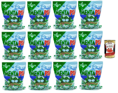 Italian Gourmet Snack Kuchen & Backwaren GIULIA Mentapiù Original Caramelle alla menta, Münzbonbons, lollies Süßigkeiten 12x 300g + Italian Gourmet polpa 400g 8001205235145