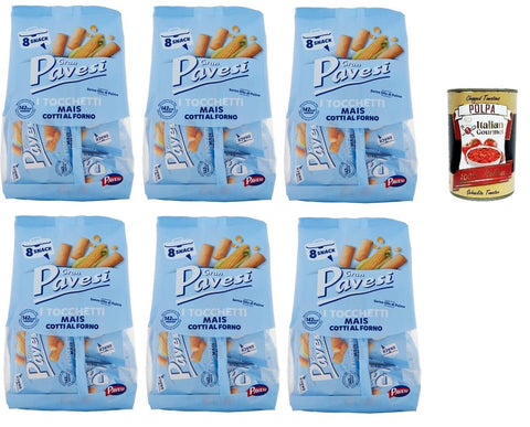 Italian Gourmet Snack Kuchen & Backwaren Gran Pavesi Snack Tocchetti, Snack al Mais im Ofen gekocht, Ohne Palmöl, 6x 256g + Italian Gourmet polpa 400g 8032804040014
