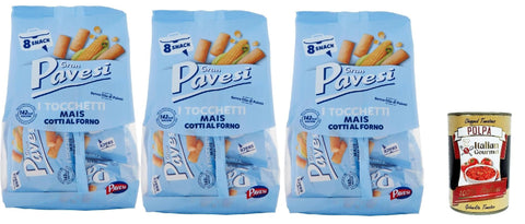 Italian Gourmet Snack Kuchen & Backwaren Gran Pavesi Snack Tocchetti, Snack Al Mais im Ofen ohne Palmöl gekocht - 3x 256 g + Italian Gourmet polpa 400g 8032804040014