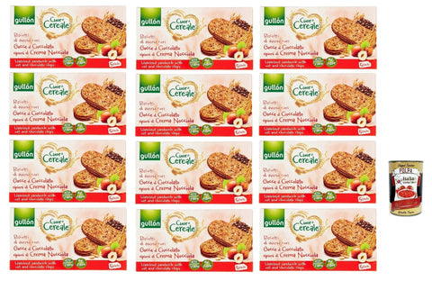 Italian Gourmet Snack Kuchen & Backwaren Gullón Cuor Di Cereali Con Crema Alla Nocciola,, Kekse mit Hafer- und mit Haselnusscremefüllung, 12x 220g + Italian Gourmet polpa 400g 8032804040014