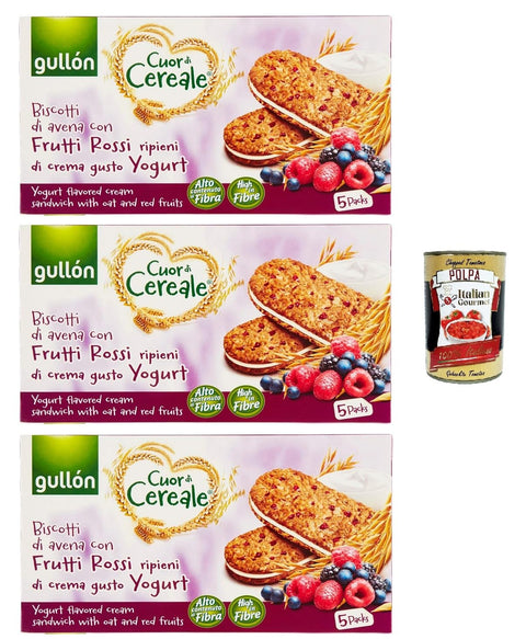 Gullon Gullón Cuor Di Cereali con Frutti Rossi Ripieni di crema gusto yogurt Kekse mit Hafer und 3x 220g italienisch Original