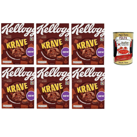 Krave choco brownie Gemischte Cerealien Bündel mit Schokoladenfüllung mit brownie Geschmack und Vitaminzusatz 6x 375g Packung Original italienisch inkl. Italian Gourmet Polpa 400g