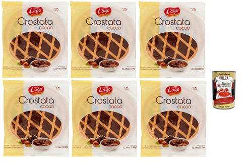 Italian Gourmet Snack Kuchen & Backwaren Lago 1968, Crostata al Cacao, Flowpack, Törtchen, kuchen mit Kakaocreme, Merkstufegebäck, italienischem snack Produkt ohne Palmöl 6x 350g + Italian Gourmet polpa 400g 8032804040014