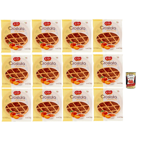 Lago 1968, Crostata albicocca, Flowpack, Törtchen, kuchen mit Aprikosenmarmelade, Merkstufegebäck, italienischem snack Produkt ohne Palmöl 12x 350 g italienisch Original