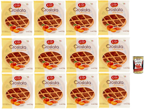 Italian Gourmet Snack Kuchen & Backwaren Lago 1968, Crostata albicocca, Flowpack, Törtchen, kuchen mit Aprikosenmarmelade, Merkstufegebäck, italienischem snack Produkt ohne Palmöl 12x 350 g + Italian Gourmet polpa 400g 8032804040014