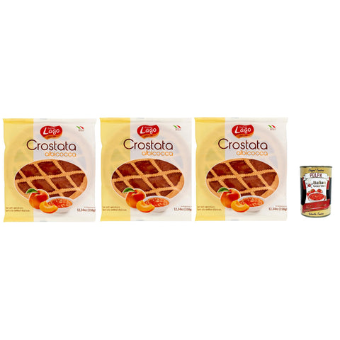 Lago 1968 Crostata albicocca Flowpack Törtchen kuchen mit Aprikosenmarmelade Merkstufegebäck italienischem Produkt ohne Palmöl 3x350 g italienisch Original +