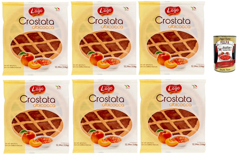 Italian Gourmet Snack Kuchen & Backwaren Lago 1968, Crostata albicocca, Flowpack, Törtchen, kuchen mit Aprikosenmarmelade, Merkstufegebäck, italienischem snack Produkt ohne Palmöl 6x 350 g + Italian Gourmet polpa 400g 8032804040014