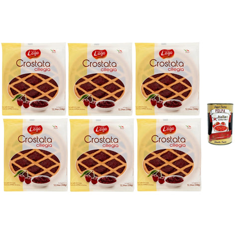 Lago 1968, Crostata alla Ciliegia, Flowpack, Törtchen, kuchen mit Kirschmarmelade, Merkstufegebäck, italienischem snack Produkt ohne Palmöl 6x 350 g italienisch Original