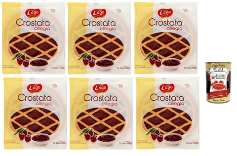 Italian Gourmet Snack Kuchen & Backwaren Lago 1968, Crostata alla Ciliegia, Flowpack, Törtchen, kuchen mit Kirschmarmelade, Merkstufegebäck, italienischem snack Produkt ohne Palmöl 6x 350g + Italian Gourmet polpa 400g 8032804040014
