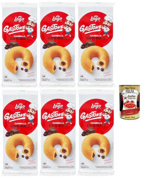 Italian Gourmet Snack Kuchen & Backwaren Lago 1968, Le Merende di Ciambelle al cioccolato 6x 240g, Donuts mit Schokolade, Einzeln verpackte, weiche Snacks, ohne Palmöl + Italian Gourmet polpa 400g 8032804040014