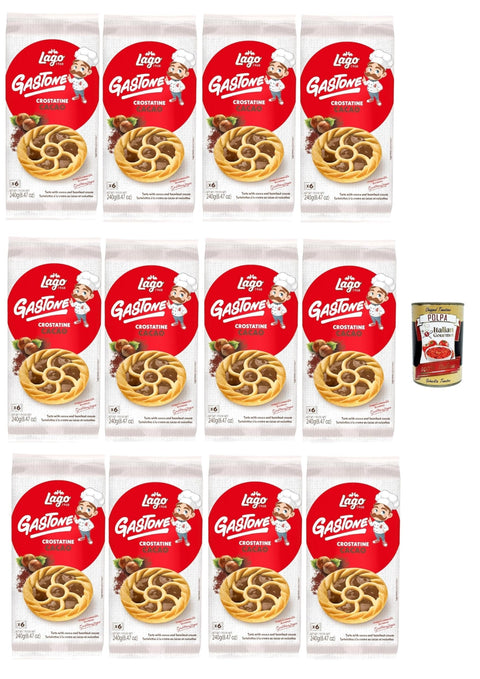 Italian Gourmet Snack Kuchen & Backwaren Lago 1968, Le Merende di Gastone Crostatine al cioccolato, Schokoladentörtchen kuchen, einzeln verpackt, Schokolade creme, Kindersnack ohne Palmöl 12x 240g + Italian Gourmet polpa 400g 8032804040014
