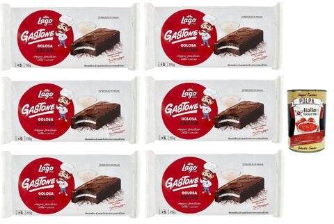 Italian Gourmet Snack Kuchen & Backwaren Lago 1968, Le Merende di Gastone Golosa al Cacao, Kuchen Snacks mit Milchcreme und Kakaoabdeckung 6x 195g, natürlich ohne Palmöl lassen + Italian Gourmet polpa 400g 8032804040014