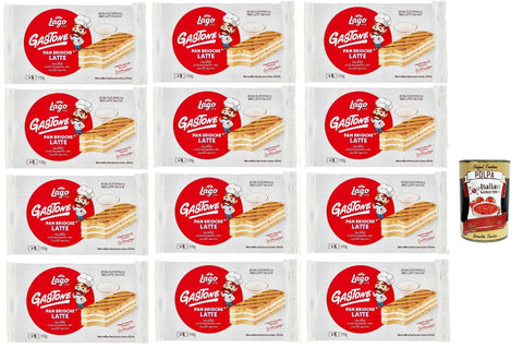 Italian Gourmet Snack Kuchen & Backwaren Lago 1968, Le Merende di Gastone Pan Brioche al Latte 12x 135 g, Kuchen Snacks mit natürlichem Sauerteigmilchcreme, ohne Palmöl + Italian Gourmet polpa 400g 8032804040014