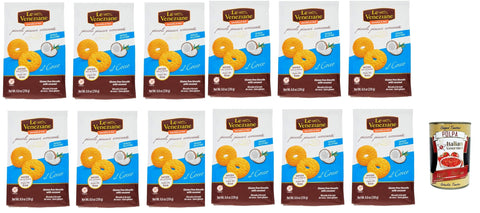 Italian Gourmet Snack Kuchen & Backwaren Le Veneziane piccoli piaceri croccanti senza glutine, biscotti al Cocco. Kokoskekse. kuchen gluten free, glutenfrei 12x 250 g + Italian Gourmet polpa 400g 8032804040014