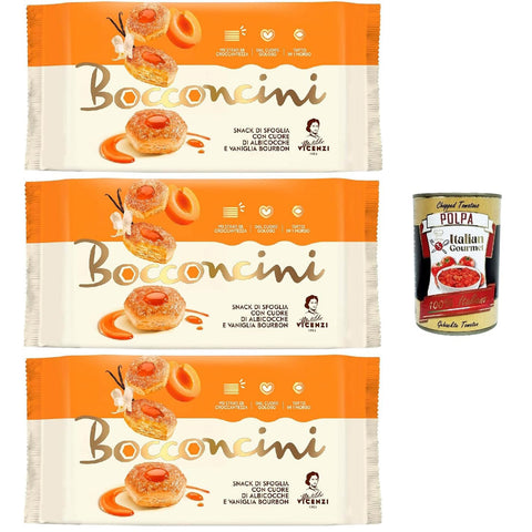 Matilde Vicenzi millefoglie Bocconcini di Albicocche e Vaniglia,Blätterteigbacken,knusprige und zarte,snack gefüllt von Aprikosen und Vanille Bourbon creme 3x 90 g italienisch Original