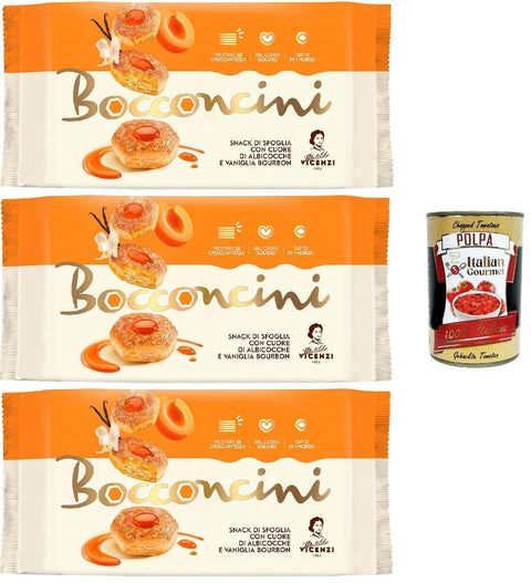 Matilde Vicenzi millefoglie Bocconcini di Albicocche e Vaniglia,Blätterteigbacken,knusprige und zarte,snack gefüllt von Aprikosen und Vanille Bourbon creme 3x 90 g italienisch Original