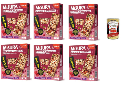 Italian Gourmet Snack Kuchen & Backwaren Misura Protein Bar, mit Kernen, Mandeln, Preiselbeeren und Himbeeren, 6x 120g, Reich an Ballaststoffen und Gemüseproteinen + Italian Gourmet polpa 400g 8032804040014