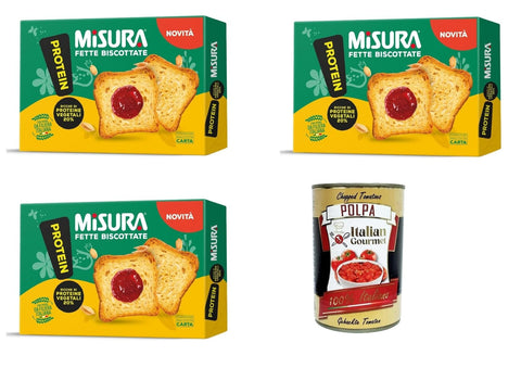 Misura Protein Fette Biscottate Zwieback Reich an Ballaststoffen und Gemüseproteinen 3x320 g italienisch Original Kekse + gratis polpa 400 g