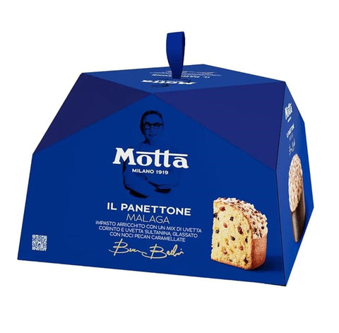 Italian Gourmet Snack Kuchen & Backwaren Motta il Panettone Malaga, mit einer Mischung aus Korinthen- und Sultaninen-Rosinen, glasiert mit karamellisierten Pekannüssen 750g 8034097877100