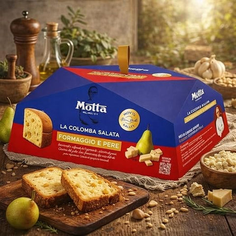 Italian Gourmet Snack Kuchen & Backwaren Motta La Colomba Salata Formaggio e Pere, Herzhafte Focaccia mit Käse und Birne, Natürlich Fermentiert, 450g
