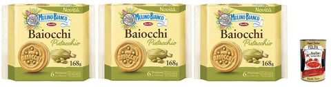 Mulino Bianco Baiocchi Pistacchio, Pistazienkekse, Pistaziengebäck, Kekse mit Pistazien und Mürbeteig, ideal für Frühstück oder Snack, Palmölfrei, 3x 168 g italienisch Original