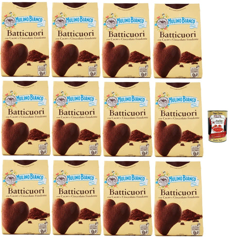 Italian Gourmet Snack Kuchen & Backwaren Mulino Bianco Batticuori Biscotti Con Cacao E Cioccolato, Kakao- und Schokoladenkekse, biscuits cookies, 12x 350g + Italian Gourmet polpa 400g 8032804040014