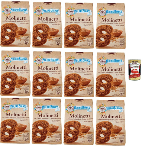 Italian Gourmet Snack Kuchen & Backwaren Mulino Bianco Biscotti Frollini Molinetti con Grano Saraceno, 100% Farina Integrale, Kekse mit 100% vollem Mehl, Frühstück voller Faser und Geschmack, 12x 350 g + italian Gourmet polpa 400g 8032804040014