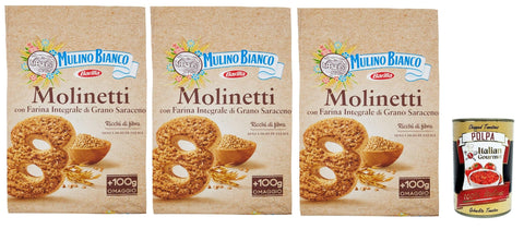 Italian Gourmet Snack Kuchen & Backwaren Mulino Bianco Biscotti Frollini Molinetti con Grano Saraceno, 100% Farina Integrale, Kekse mit 100% vollem Mehl, Frühstück voller Faser und Geschmack, 3x 800 g + italian Gourmet polpa 400g 8032804040014