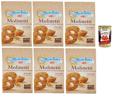 Italian Gourmet Snack Kuchen & Backwaren Mulino Bianco Biscotti Frollini Molinetti con Grano Saraceno, 100% Farina Integrale, Kekse mit 100% vollem Mehl, Frühstück voller Faser und Geschmack, 6x 800 g + italian Gourmet polpa 400g 8032804040014