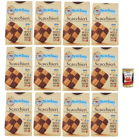 Mulino Bianco Biscotti Scacchieri Frolla con Caramello e Cioccolato, Kekse mit Karamell und Schokolade 12x300g Original italienisch