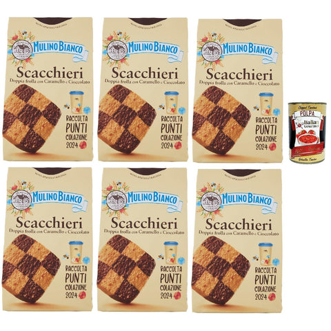 Mulino Bianco Biscotti Scacchieri Frolla con Caramello e Cioccolato, Kekse mit Karamell und Schokolade 6x300g Original italienisch