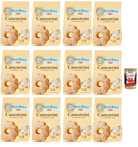 Italian Gourmet Snack Kuchen & Backwaren Mulino Bianco Canestrini Biscotti Con Zucchero A Velo, Kekse mit Zucker mit Eiszeit, Frische Butter und Eier, cookies biscuits, 12x 200g + Italian Gourmet polpa 400g 8032804040014