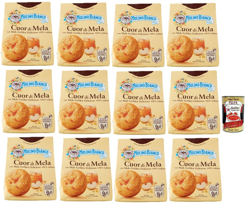 Italian Gourmet Snack Kuchen & Backwaren Mulino Bianco Cuor di Mela Biscotti con Mele 100% Italiane, Kekse mit 100% italienischen Äpfeln, cookies biscuits 12x 300 g + Italian Gourmet polpa 400g 8032804040014
