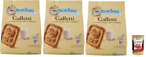 Italian Gourmet Snack Kuchen & Backwaren Mulino Bianco Galletti, Biscotti con latte 100% italiano, Kekse Mit frischer Milch 100% Italienisch, Palmölfreies, leckeres Frühstück, 3x 800 g + Italian Gourmet polpa 400g 8032804040014