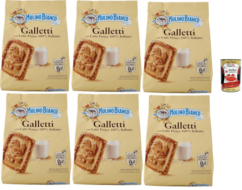 Mulino Bianco Galletti, Biscotti con latte 100% italiano, Kekse Mit frischer Milch 100% Italienisch, Palmölfreies, leckeres Frühstück, 6x 800 g Original italienisch inkl. Italian Gourmet Polpa 400g