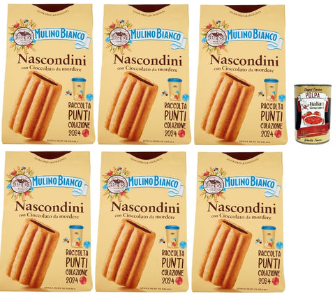 Italian Gourmet Snack Kuchen & Backwaren Mulino Bianco Nascondini Biscotti con Cioccolato da Mordere, Kekse mit Schokolade in Stücken zum Bissen, cookies biscuits, 6x 330 g + Italian Gourmet polpa 400g 8032804040014