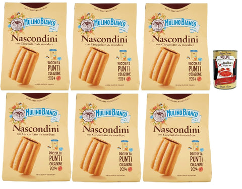 Italian Gourmet Snack Kuchen & Backwaren Mulino Bianco Nascondini Biscotti con Cioccolato da Mordere, Kekse mit Schokolade in Stücken zum Bissen, cookies biscuits, 6x 600 g + Italian Gourmet polpa 400g 8032804040014