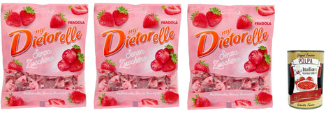 Dietor My Dietorelle Caramelle Gommose al Gusto di Fragola, Gummibonbonbons mit dem Erdbeergeschmack, 100% vegan, Zucker ohne glutenfrei, 3x 70 g italienisch Original