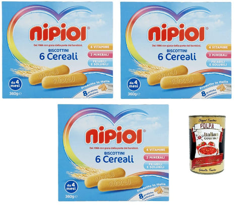 Italian Gourmet Snack Kuchen & Backwaren Nipiol Biscottini 6 Cereali, 3x 360 g + Italian Gourmet polpa 400g 8032804040014