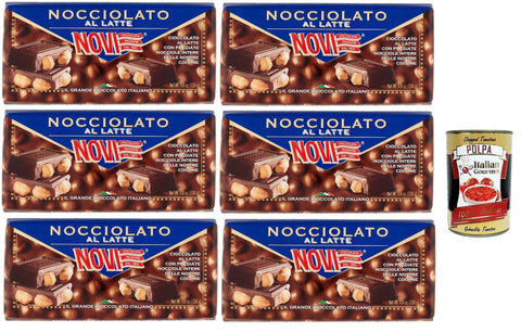 Italian Gourmet Snack Kuchen & Backwaren Novi Nocciolato al Latte, Milch Schokolade riegel mit ganzen Haselnüssen, milk chocolate bar with whole hazelnuts 6x 130g + Italian Gourmet polpa 400g 8032804040014
