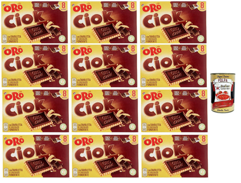 Italian Gourmet Snack Kuchen & Backwaren Oro Ciok Biscotto fondente, Kekse Mit dunkler Schokoladentafel, einfacher und köstlicher Snack, natürliche Faserquelle, 12x 200 g + Italian Gourmet polpa 400g 8032804040014
