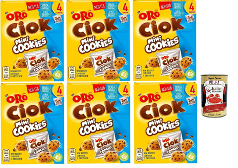 Italian Gourmet Snack Kuchen & Backwaren Oro Ciok Mini Cookies, Mini -Kekse -Kekse füllen Milchschokoladenchips, einfacher und köstlicher Snack, natürliche Faserquelle, 6x 160g (4 Einzelpotten von 40 g) + Italian Gourmet polpa 400g 8032804040014
