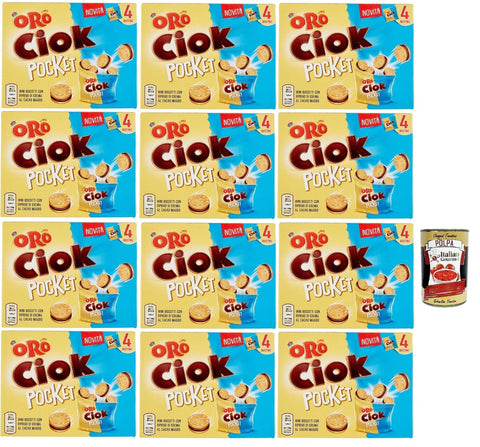 Italian Gourmet Snack Kuchen & Backwaren Oro Ciok Pocket, Mini -Kekse mit leckerer Milchschokoladencreme, einfacher und köstlicher Snack, natürliche Faserquelle, 12x 140 g (4 Einzelpotten von 40 g) + Italian Gourmet polpa 400g 8032804040014
