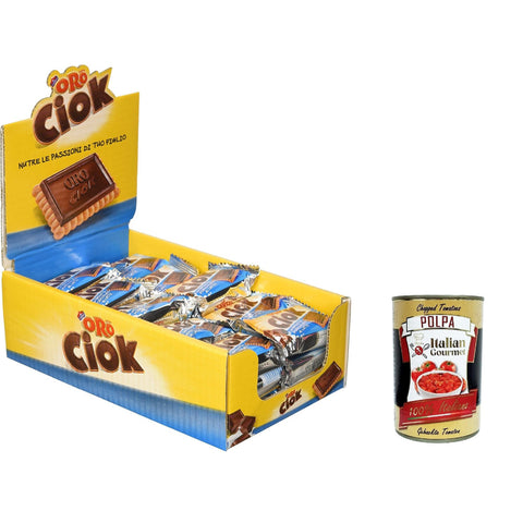 Saiwa Oro Ciok Keks mit Milchschokoladen Tablette, köstlicher Snack, natürliche Faserquelle, ohne Farbstoffe und Konservierungsmittel, 750 g (30 Einzelpotten von 25 g) + Italian Gourme tpolpa 400 g italienisch Original