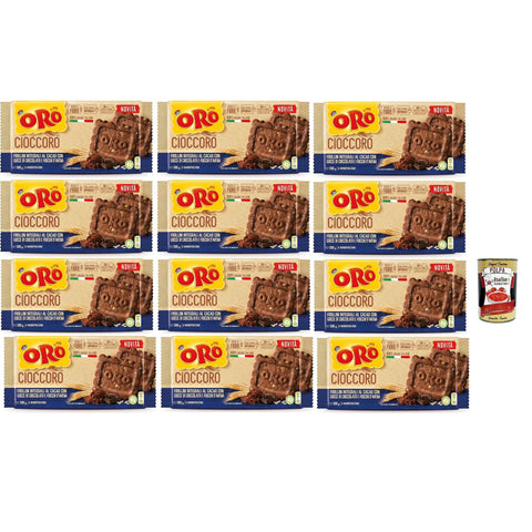 ORO Saiwa Cioccoro, Vollkorn Kakao Shortbread kekse mit Schokoladenstückchen und Haferflocken, Ballaststoffquelle, cookies mit 100 % italienischer Weizen, 12x 300 g italienisch Original