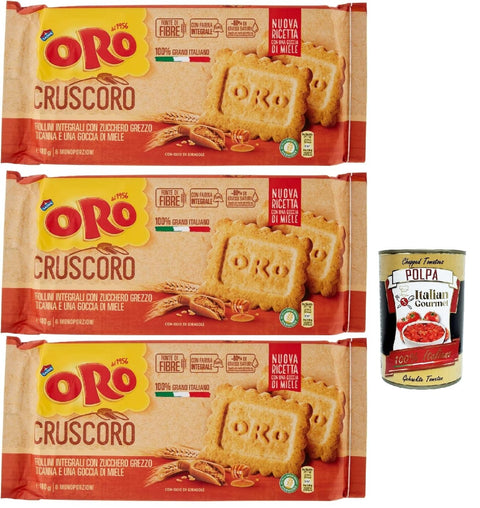 Italian Gourmet Snack Kuchen & Backwaren Oro Saiwa Cruscoro, kekse Kurzkurzbread mit rohem Rohrzucker und einem Tropfen Honig, 3x 400 g, cookies biscuits + Italian Gourmet polpa 400g 8032804040014